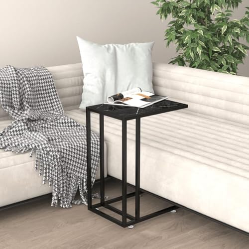 JHQHSM Computer-Beistelltisch, Konsolentisch Couchtisch Sofatisch Kaffeetisch Wohnzimmertisch Side Table Teetisch Geeignet für Schlafzimmer Büro Flur Wohnzimmer Schwarz Marmor 50x35x65 cm Hartglas von JHQHSM