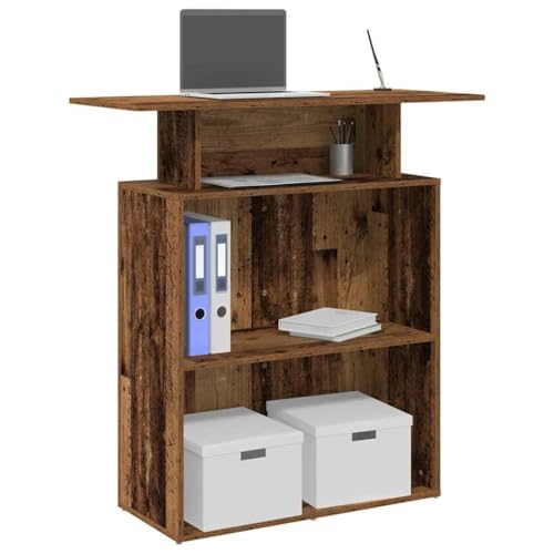 JHQHSM Empfangstheke, Rezeptionstisch Empfangstisch Schreibtisch für Empfang Bürotisch Empfang Theke Geeignet für Schulen Krankenhäuser Restaurant Altholz-Optik 100x40x104 cm Holzwerkstoff von JHQHSM