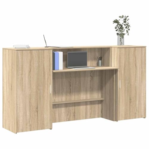 JHQHSM Empfangstheke, Rezeptionstisch Empfangstisch Schreibtisch für Empfang Bürotisch Empfang Theke Geeignet für Schulen Krankenhäuser Restaurant Sonoma-Eiche 200x50x103,5 cm Holzwerkstoff von JHQHSM