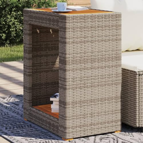 JHQHSM Garten-Beistelltisch mit Holzplatte, Terrassentisch Outdoor Tisch Gartenmöbel Outdoor Esstisch Gartentisch Campingtisch Geeignet für Balkon Terrasse Bistro Garten Grau 60x40x75cm Poly Rattan JHQHSM Garten-Beistelltisch mit Holzplatte, Terrassentisch Outdoor Tisch Gartenmöbel Outdoor Esstisch Gartentisch Campingtisch Geeignet für Balkon Terrasse Bistro Garten Grau 60x40x75cm Poly Rattan von JHQHSM