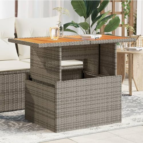 JHQHSM Gartentisch, Terassentisch Outdoor Tisch Outdoor Esstisch Gartenmöbel Campingtisch Couchtisch Geeignet für Terrasse Park Garten Balkon Grau 100x55x73 cm Poly Rattan und Akazienholz von JHQHSM