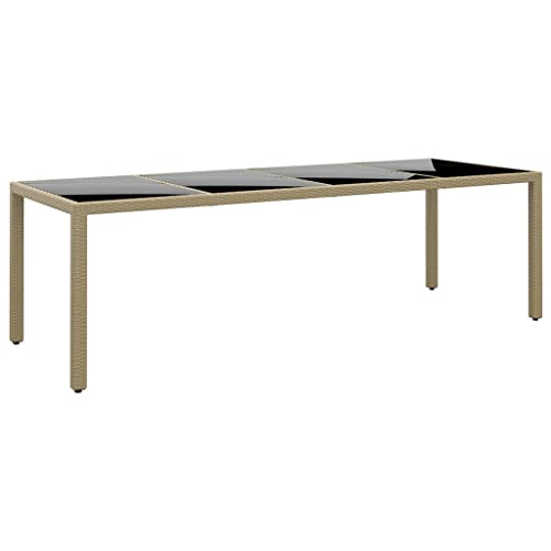 JHQHSM Gartentisch mit Glasplatte, Balkontisch Gartentische Terrassentisch Outdoor Tisch Gartenmöbel Outdoor Esstisch Geeignet für Garten Balkon Terrasse Bistro Beige Poly Rattan von JHQHSM