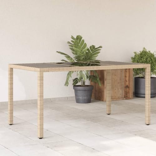 JHQHSM Gartentisch mit Glasplatte, Gartenmöbel Outdoor Esstisch Balkontisch Outdoor Esstisch Terrassentisch Outdoor Tisch Geeignet für Terrasse Bistro Garten Balkon Beige 150x90x75 cm Poly Rattan von JHQHSM