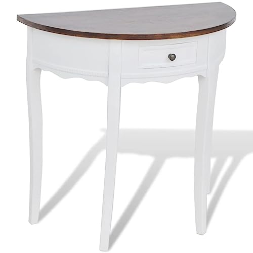 JHQHSM Konsolentisch mit Schublade und Brauner, Couchtisch Kaffeetisch Wohnzimmertisch Sofatisch Side Table Beistelltisch Teetisch Geeignet für Schlafzimmer Büro Flur Wohnzimmer Tischplatte Halbrund von JHQHSM