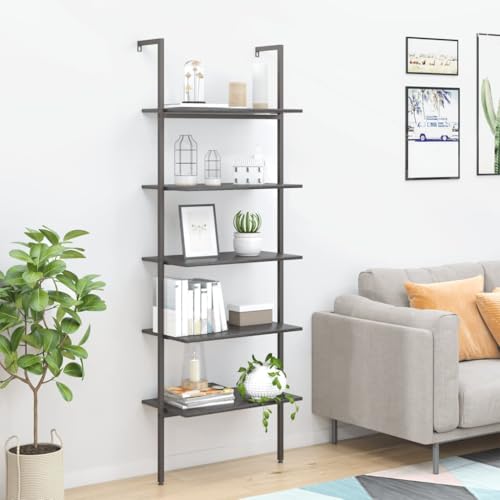 JHQHSM Leiterregal mit 5 Böden, Bücherschrank Lagerregal Bookcase Aufbewahrungregal Geeignet für Arbeitszimmer Büro Flur Schlafzimmer Schwarz 64x35x185 cm von JHQHSM