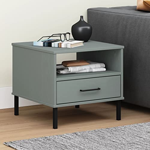 JHQHSM Nachttisch mit Metallbeinen, Kaffeetisch Couchtisch Beistelltisch Wohnzimmertisch Sofatisch Side Table Geeignet für Büro Schlafzimmer Wohnzimmer Flur Grau Massivholz Kiefer von JHQHSM