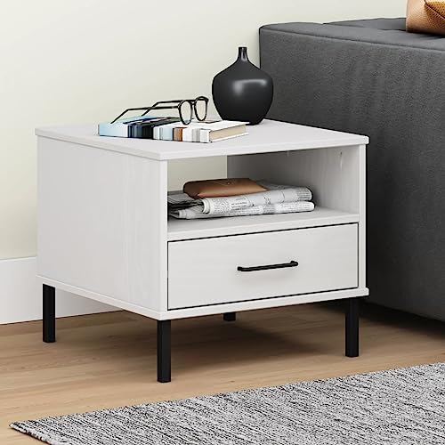 JHQHSM Nachttisch mit Metallbeinen, Kaffeetisch Couchtisch Beistelltisch Wohnzimmertisch Sofatisch Side Table Geeignet für Büro Schlafzimmer Wohnzimmer Flur Weiß Massivholz Kiefer von JHQHSM