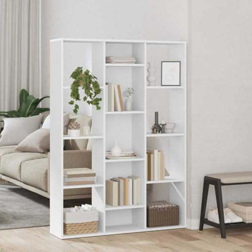 JHQHSM Raumteiler/Bücherregal, Wandschirm Trennwand Room Divider Sichtschutz Regal Screen Geeignet für Krankenhäuser Balkon Wohnzimmer Garten Weiß 100x24x140 cm Holzwerkstoff von JHQHSM