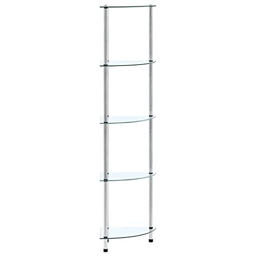 JHQHSM Regal mit 5 Ablagen, Bücherregal Aufbewahrungregal Lagerregal Bookcase Bookshelf Badregal Regal Regale Geeignet für Büro Flur Schlafzimmer Arbeitszimmer Transparent 30x30x130 cm Hartglas von JHQHSM
