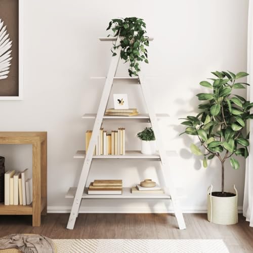 JHQHSM Regal mit 5 Böden, Schuhregal Pflanzenständer Bücherregal Bookcase Lagerregal Bookshelf Bücherschrank Geeignet für Büro Flur Schlafzimmer Arbeitszimmer A-Form 110x40x180,5 cm Massivholz Kiefer von JHQHSM