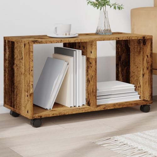JHQHSM Rollschrank, Sofatisch Side Table Beistelltisch Kaffeetisch Couchtisch Wohnzimmertisch Geeignet für Wohnzimmer Schlafzimmer Büro Flur Altholz-Optik 72x33x42,5 cm Holzwerkstoff von JHQHSM