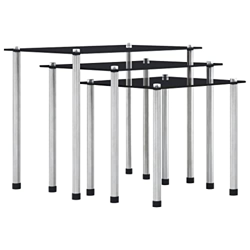 JHQHSM Satztische 3 STK. Wohnzimmertisch Kaffeetisch Konsolentisch Couchtisch Sofatisch Side Table Teetisch Geeignet für Flur Wohnzimmer Schlafzimmer Büro Schwarz Hartglas von JHQHSM