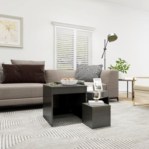 JHQHSM Satztische 3-TLG. Beistelltisch Kaffeetisch Wohnzimmertisch Couchtisch Nachttisch Sofatisch Geeignet für Flur Schlafzimmer Büro Wohnzimmer Hochglanz-Grau Holzwerkstoff von JHQHSM