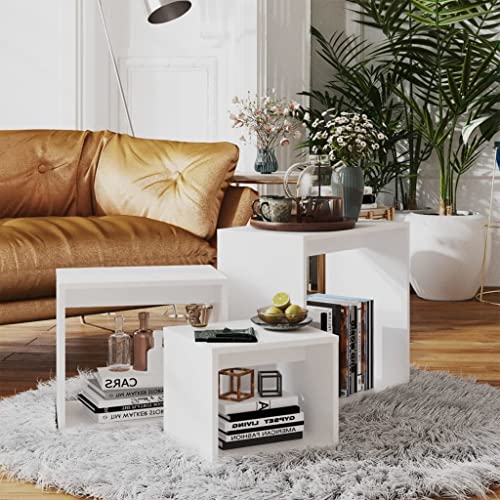 JHQHSM Satztische 3-TLG. Couchtisch Wohnzimmertisch Kaffeetisch Beistelltisch Nachttisch Sofatisch Balkontisch Geeignet für Flur Schlafzimmer Wohnzimmer Büro Weiß Holzwerkstoff von JHQHSM