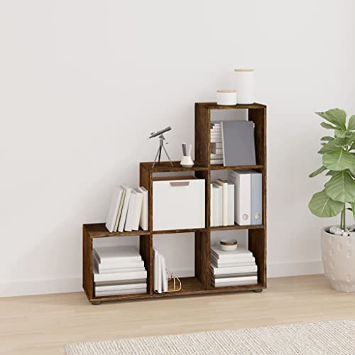 JHQHSM Treppenregal, Regal Bücherschrank Aufbewahrungregal Lagerregal Bookcase Bookshelf Bücherregal Geeignet für Schlafzimmer Arbeitszimmer Büro Flur Räuchereiche 107 cm Holzwerkstoff von JHQHSM