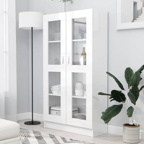 JHQHSM Vitrinenschrank, Bookcase Aufbewahrungregal Bücherschrank Lagerregal Highboard Bookshelf Geeignet für Büro Schlafzimmer Arbeitszimmer Flur Hochglanz-Weiß 82,5x30,5x150 cm Holzwerkstoff von JHQHSM