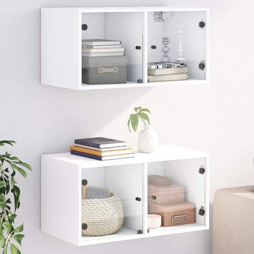 JHQHSM Wandschränke mit Glastüren, Lagerschrank Hängeschrank Vitrinenschrank Sideboard Beistellschrank Bücherschrank Geeignet für Schlafzimmer Badezimmer Wohnzimmer Küche 2 STK. Weiß 68,5x37x35 cm von JHQHSM
