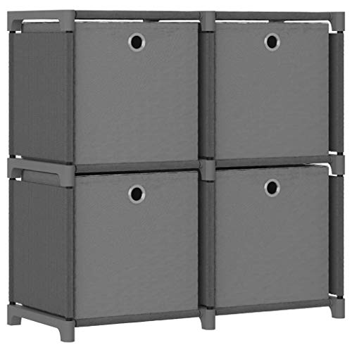 JHQHSM Würfelregal mit 4 Boxen, Bücherregal Aufbewahrungregal Lagerregal Bookcase Bookshelf Regal Regale Geeignet für Büro Flur Schlafzimmer Arbeitszimmer Grau 69x30x72,5 cm Stoff von JHQHSM