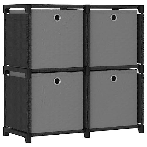 JHQHSM Würfelregal mit 4 Boxen, Bücherregal Aufbewahrungregal Lagerregal Bookcase Bookshelf Regal Regale Geeignet für Büro Flur Schlafzimmer Arbeitszimmer Schwarz 69x30x72,5 cm Stoff von JHQHSM