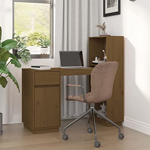 Schreibtisch, Desk Schreibtische Computertisch Study Table Bürotisch Gaming-Tisch Geeignet für Arbeitszimmer Wohnzimmer Spielzimmer Büro Honigbraun 110x53x117 cm Massivholz Kiefer von JHQHSM