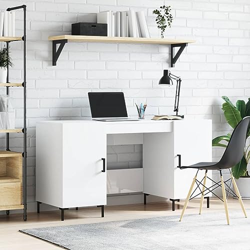 Schreibtisch, Schreibtische Computertisch Study Table Bürotisch Gaming-Tisch Desk Geeignet für Wohnzimmer Spielzimmer Büro Arbeitszimmer Hochglanz-Weiß 140x50x75 cm Holzwerkstoff von JHQHSM