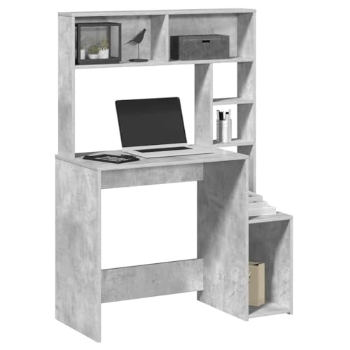 Schreibtisch mit Regal, Study Table Bürotisch Gaming-Tisch Desk Schreibtische Computertisch Geeignet für Büro Arbeitszimmer Wohnzimmer Spielzimmer Betongrau 100x45x140 cm Holzwerkstoff von JHQHSM