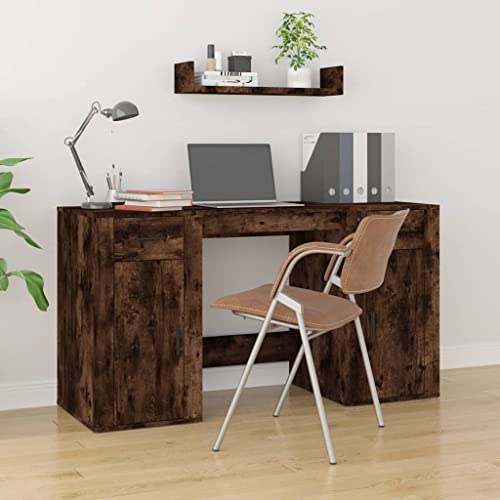 Schreibtisch mit Stauraum, Desk Schreibtische Computertisch Study Table Bürotisch Gaming-Tisch Geeignet für Arbeitszimmer Wohnzimmer Spielzimmer Büro Räuchereiche Holzwerkstoff von JHQHSM