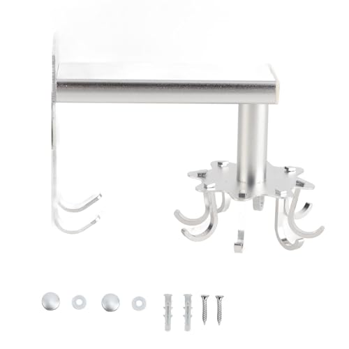 JHS-TECH Drehbare Küchenhaken, um 360 Grad drehbare Wandhaken aus Aluminium mit 10 Haken, praktische Küchenutensilien für Pfannenwender, Suppenkelle, Aufbewahrung und Organisation (Silber) von JHS-TECH