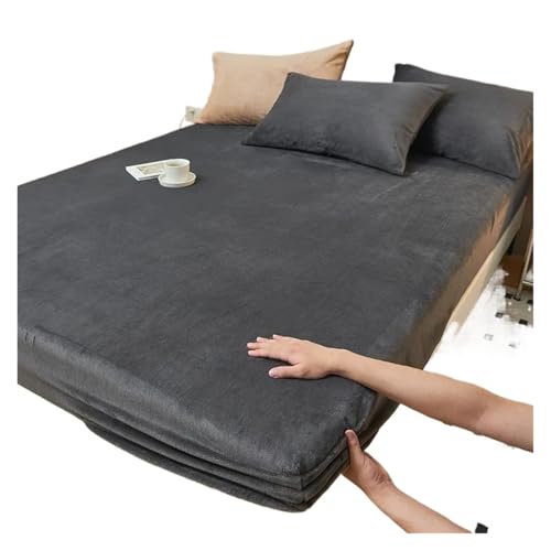 Flanell-Fleece-Spannbetttuch für den Winter, super warm, einfarbig, Wintermatratzenbezug, Queen-Size/Kingsize-Bett (grau, 120 x 200 x 25 cm, 1 Stück) von JHSDHYD