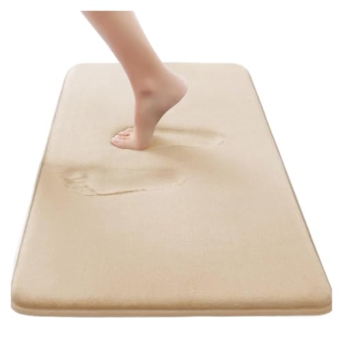 JHSDHYD Badvorleger, saugfähig, Memory-Schaum, Badezimmerteppich, WC-Vorleger, dicker weicher Teppich, rutschfeste Türfußteppiche (Beige, 61 x 119 cm) von JHSDHYD