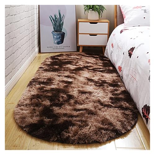 JHSDHYD Bettvorleger rutschfest Ovaler Dicker Teppich for Wohnzimmer, Plüsch-Schlafzimmerteppiche, Langflor-Plüschteppich, Kinderbett, Weiche Samtmatte, Heimdekoration(Brown Gradient,50X200cm) von JHSDHYD