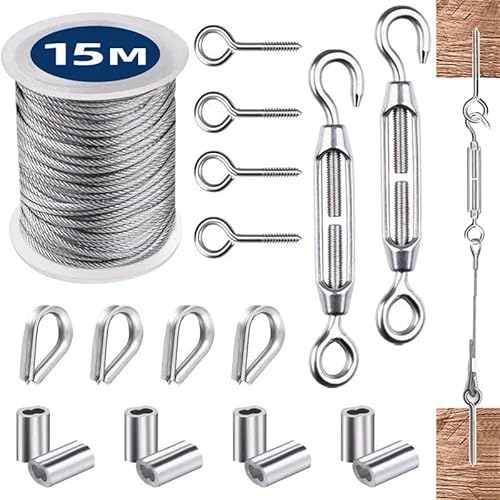 JHSDHYD Drahtseil 1 Set Multifunktionale Drähte Seil Hängen Kit Edelstahl Kabel Draht Zelt Schnur Hängen Wäscheleine Seil for Trocknen von Kleidung von JHSDHYD
