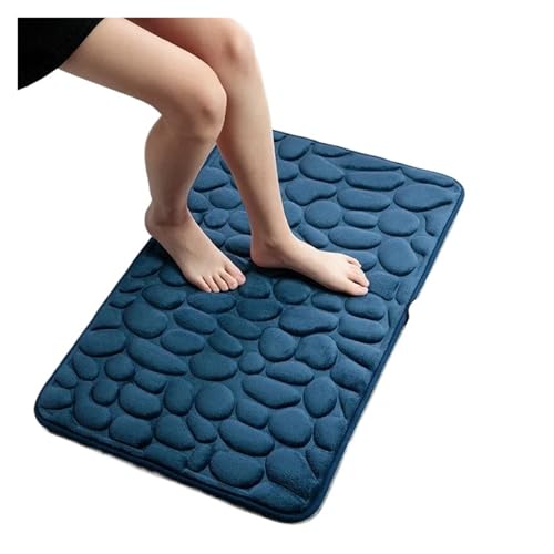 JHSDHYD Duschvorleger Badematte mit Kopfsteinpflaster-Prägung, rutschfeste Teppiche for Waschbecken, Badewanne, Seitenboden, Duschraum-Fußmatte, Memory Foam-Pad(Dark Blue) von JHSDHYD