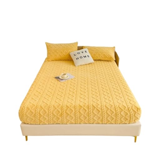 JHSDHYD Flanell-Bettwäsche-Set, 3-teilig, Tagesdecken, Milchsamt, 1 Spannbetttuch und 2 Kissenbezüge, Jacquard, warmer Matratzenbezug, elastischer Bettbezug (Gelb, 3-teiliges Set, 90 x 190 x 30 cm) von JHSDHYD