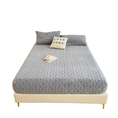 JHSDHYD Flanell-Bettwäsche-Set, 3-teilig, Tagesdecken, Milchsamt, 1 Spannbetttuch und 2 Kissenbezüge, Jacquard, warmer Matratzenbezug, elastischer Bettbezug (grau, 3-teiliges Set, 90 x 190 x 30 cm) von JHSDHYD