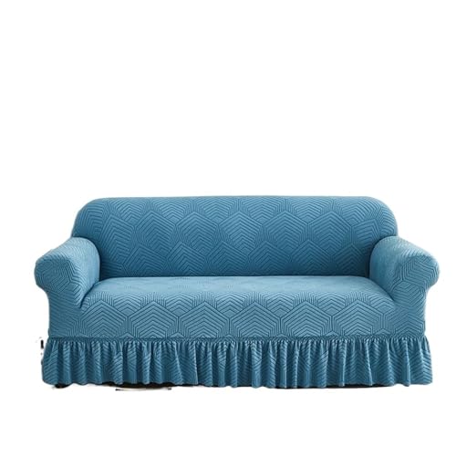 JHSDHYD Sofabezug mit Rüschenrock, 1 Stück, Jacquard-Sofabezug mit Spritzschutz, kann leicht entfernt werden, Couchbezug, Schutz der Bank mit Armlehne (Blau, 1-Sitzer) von JHSDHYD