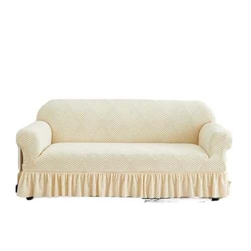 JHSDHYD Sofabezug mit Rüschenrock, 1 Stück, Jacquard-Sofabezug mit Spritzschutz, kann leicht entfernt werden, Couchbezug für Bank mit Armlehne (Beige, 2-Sitzer) von JHSDHYD