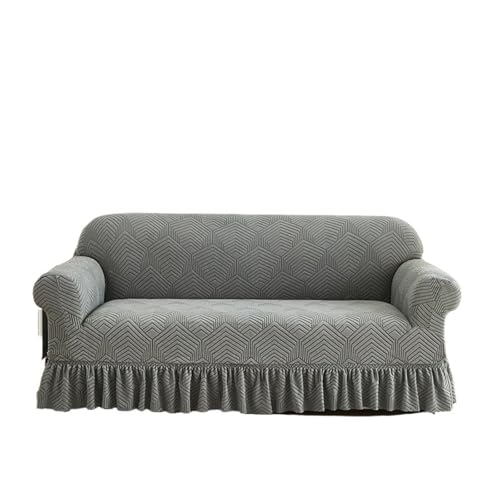 JHSDHYD Sofabezug mit Rüschenrock, 1 Stück, Jacquard-Sofabezug mit Spritzschutz, kann leicht entfernt werden, Couchbezug für Bank mit Armlehne (Dunkelgrau, 3-Sitzer) von JHSDHYD