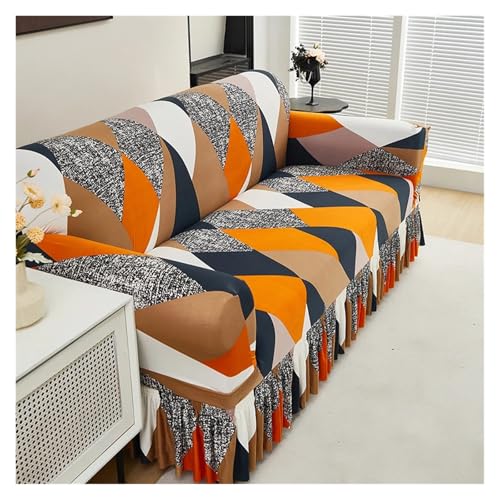 JHSDHYD Stretch-Sofabezug mit gerüschtem Rock, vollständige Abdeckung, universeller Sofa-Schonbezug, dekorieren Sie das Sofa im Wohnzimmer (Farbe 24, 3-Sitzer, 190–230 cm) von JHSDHYD