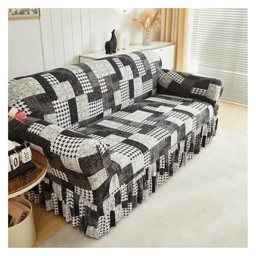 JHSDHYD Stretch-Sofabezug mit gerüschtem Rock, vollständige Abdeckung, universeller Sofa-Schonbezug, dekorieren Sie das Sofa im Wohnzimmer (Farbe 5, 3-Sitzer, 190–230 cm) von JHSDHYD