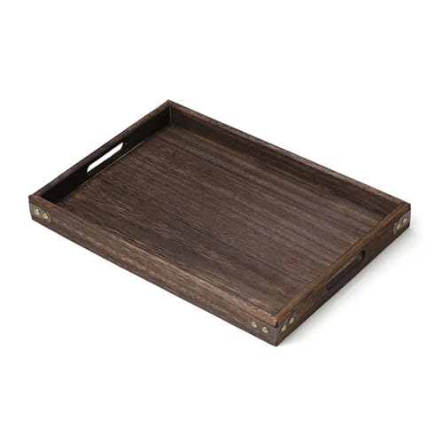 JHSDHYD Teetablett Rechteckiges Tablett aus Holz mit Griffen for Kaffee-Tee-Set, handgefertigtes klassisches Holztablett, Heim-Restaurant-Küchenbedarf(M) von JHSDHYD