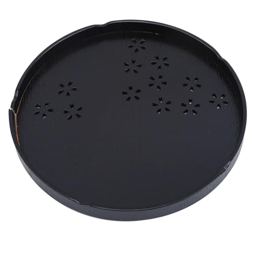 JHSDHYD Teetablett Runde Massivholz Tee Kaffee Snack Essen Mahlzeiten Serviertablett Platte Restaurant Tabletts Küche Holz Lebensmittel Obst Tee Tablett(Black) von JHSDHYD