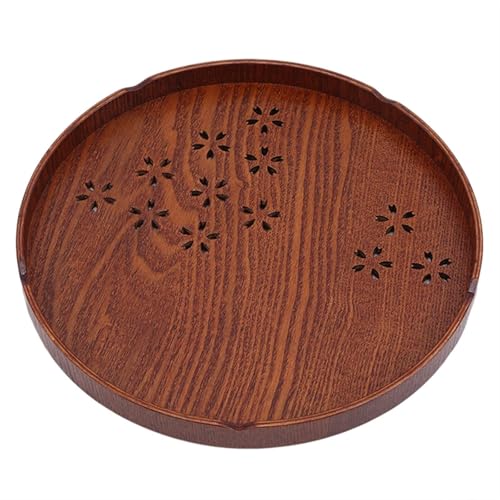 JHSDHYD Teetablett Runde Massivholz Tee Kaffee Snack Essen Mahlzeiten Serviertablett Platte Restaurant Tabletts Küche Holz Lebensmittel Obst Tee Tablett(Brown) von JHSDHYD