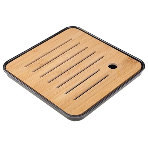JHSDHYD Teetablett Teetablett aus Holz, Kaffeetablett mit Wasserspeicher, Entwässerung, Serviertisch aus Holz(Black) von JHSDHYD