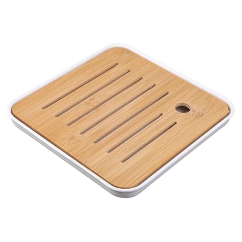 JHSDHYD Teetablett Teetablett aus Holz, Kaffeetablett mit Wasserspeicher, Entwässerung, Serviertisch aus Holz(White) von JHSDHYD