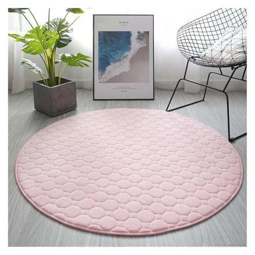 JHSDHYD Teppich, Korallen-Fleece, gesteppt, runder Bodenteppich für Wohnzimmer, Sofa, Schlafzimmer, Durchmesser 60 bis 200 cm (Rosa, 80 cm) von JHSDHYD