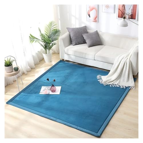 JHSDHYD Teppich Flauschig 2 cm Dicker Korallenvlies-Teppich for Wohnzimmer, große Teppiche, Heimdekoration, Kinderschlafzimmer, Spielteppiche, Balkonkissen(Blue Green,120x200cm 47.2x78in) von JHSDHYD