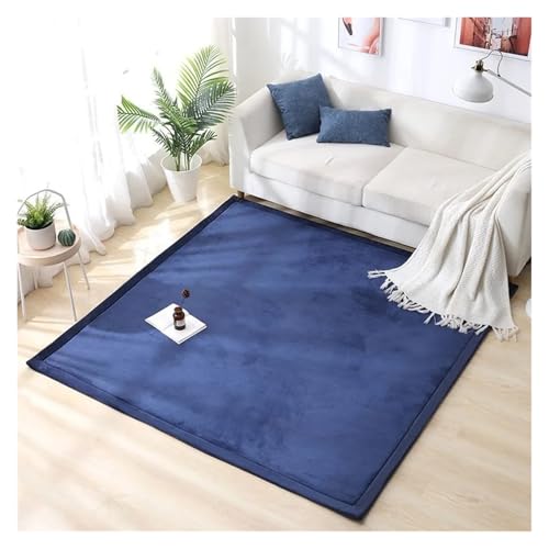 JHSDHYD Teppich Flauschig 2 cm Dicker Korallenvlies-Teppich for Wohnzimmer, große Teppiche, Heimdekoration, Kinderschlafzimmer, Spielteppiche, Balkonkissen(Deep Blue,60x160cm 23.6x63in) von JHSDHYD