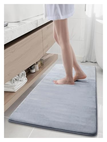 JHSDHYD Teppich Flauschig Badezimmer-Badematte mit Kopfsteinpflaster-Prägung, Korallenvlies, Rutschfester Teppich in der Badewanne, Bodenteppich, Duschraum-Fußmatte(Light Grey,60x90cm) von JHSDHYD
