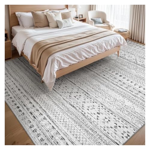 Teppich Flauschig Wohnzimmerteppich, maschinenwaschbar, faltbar, Retro-Schlafzimmer, Nachttischmatte, Garderobe, modischer Minimalismus, weicher Plüschteppich(SY2539-YZ-A,140x200cm(55x78inch)) von JHSDHYD